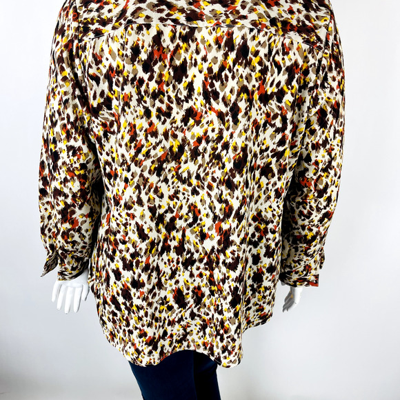 Valerie Stevens Womans Sz 2X Plus Blouse Brown Long Sleeve V Neck Animal - Picture 9 of 9